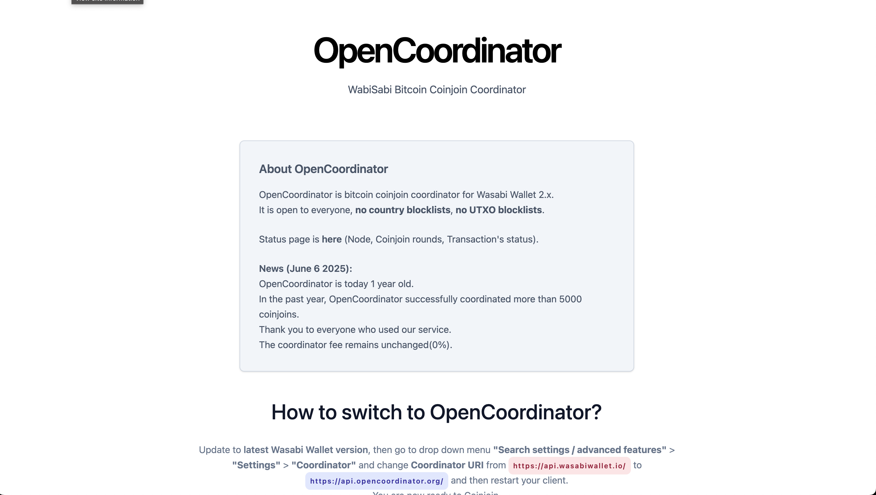 OpenCoordinator free BTC coinjoin service